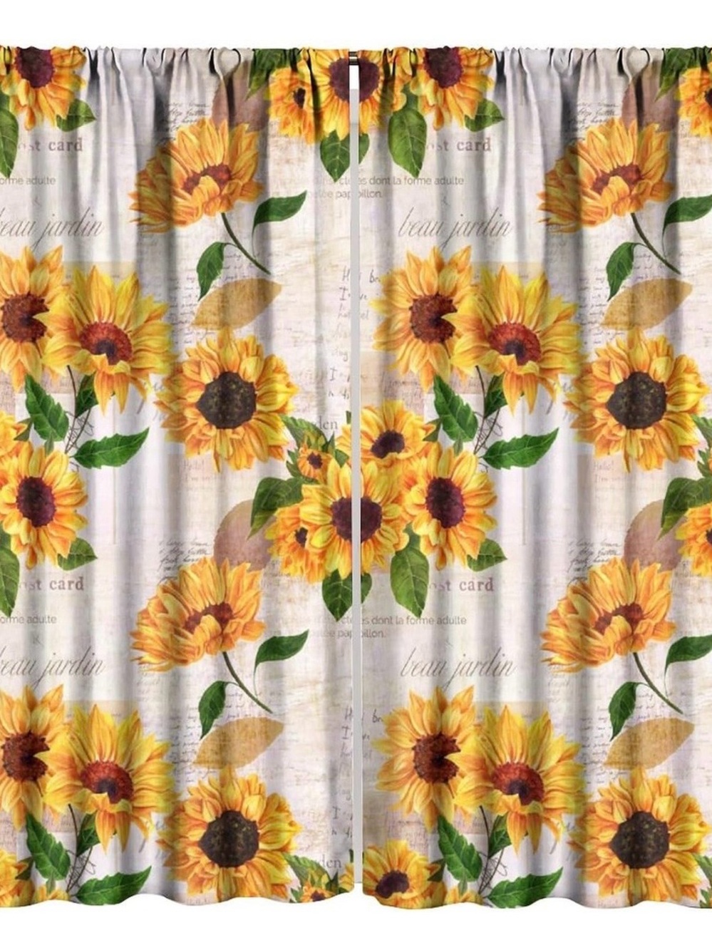 Sunflower Print Curtain Panel - Yellow Floral Window Drapes